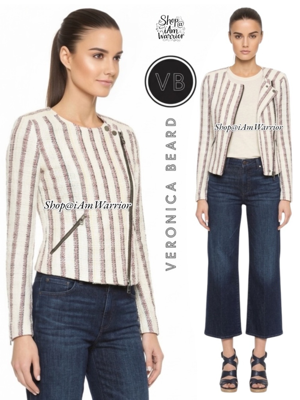 Veronica Beard striped zipped moto jacket *shop@iamwarrior